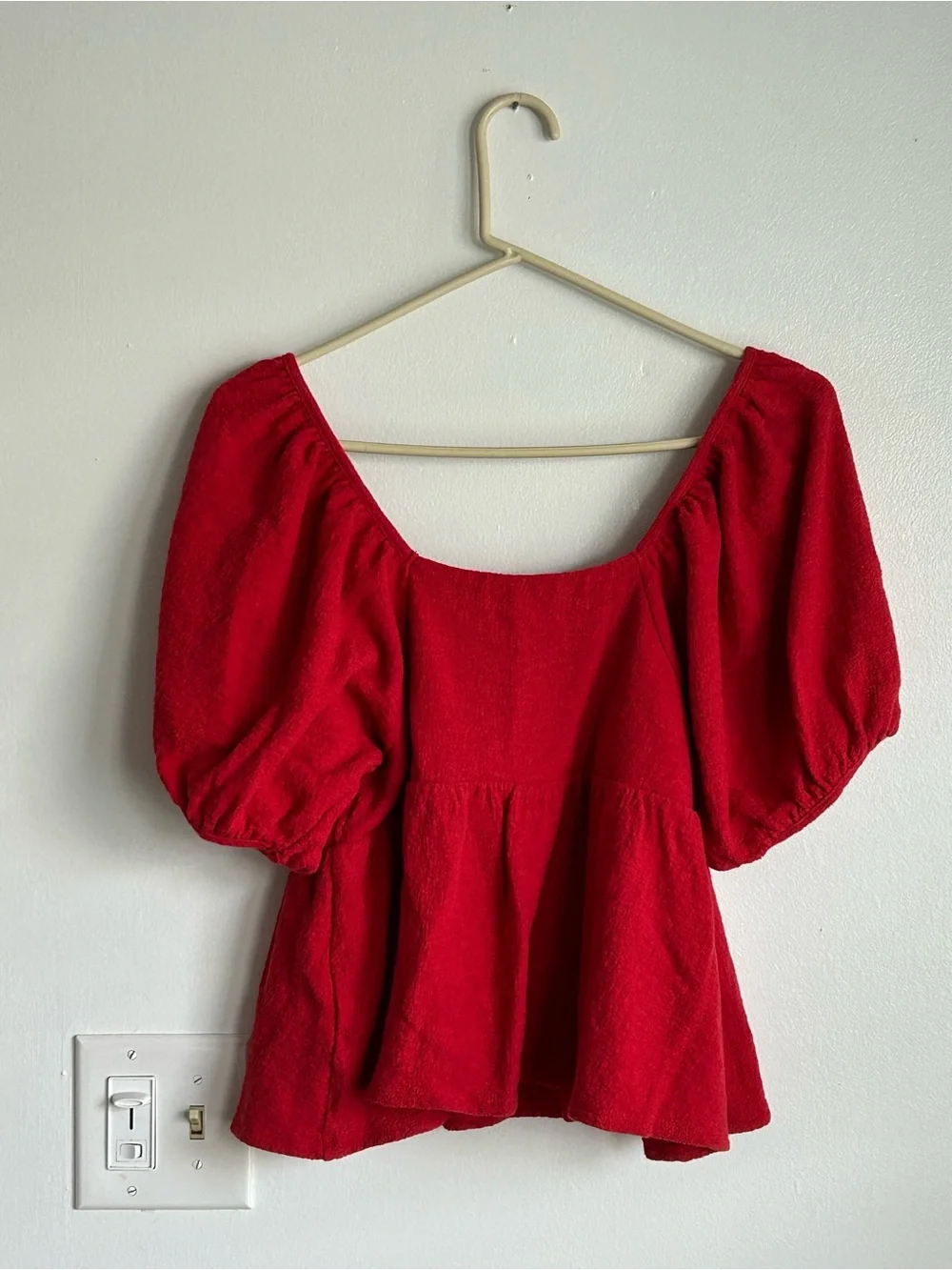 Madewell Red Puff Short Sleeve Shirt Medium